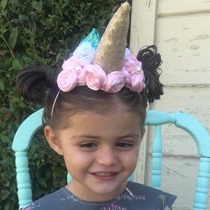 New Girls Unicorn headband pink & blue flowers